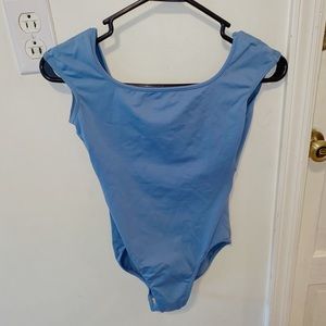 Blue cap sleeve mesh detail leotard